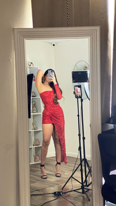 Schickes rotes Pailletten-Partykleid mit unregelmäßigem Saum, rotes Homecoming-Kleid Y4301